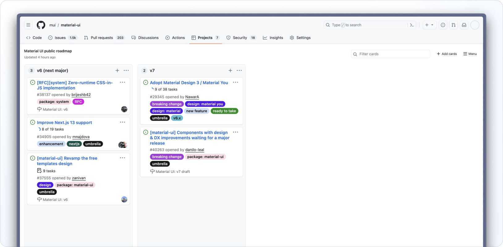 A screenshot of the public Material UI GitHub project.